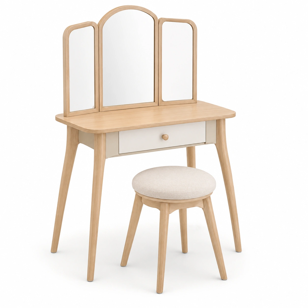 Tocador plegable de tres espejos color madera natural-ValoriaNest