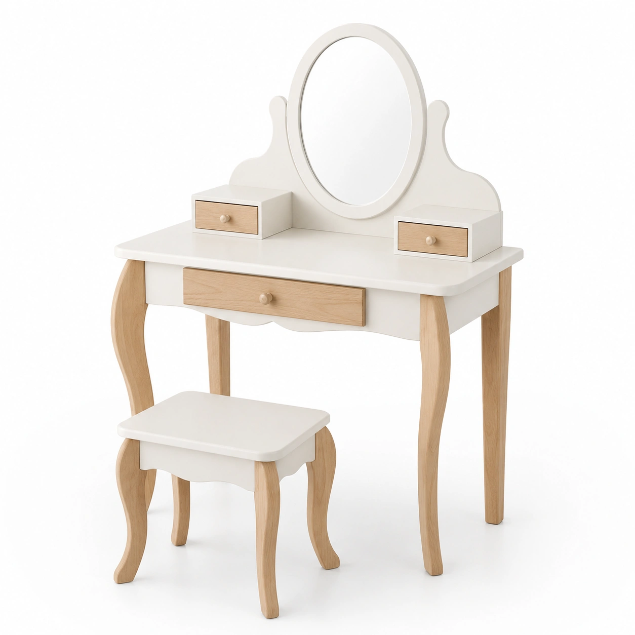 Tocador infantil blanco con textura de madera-ValoriaNest
