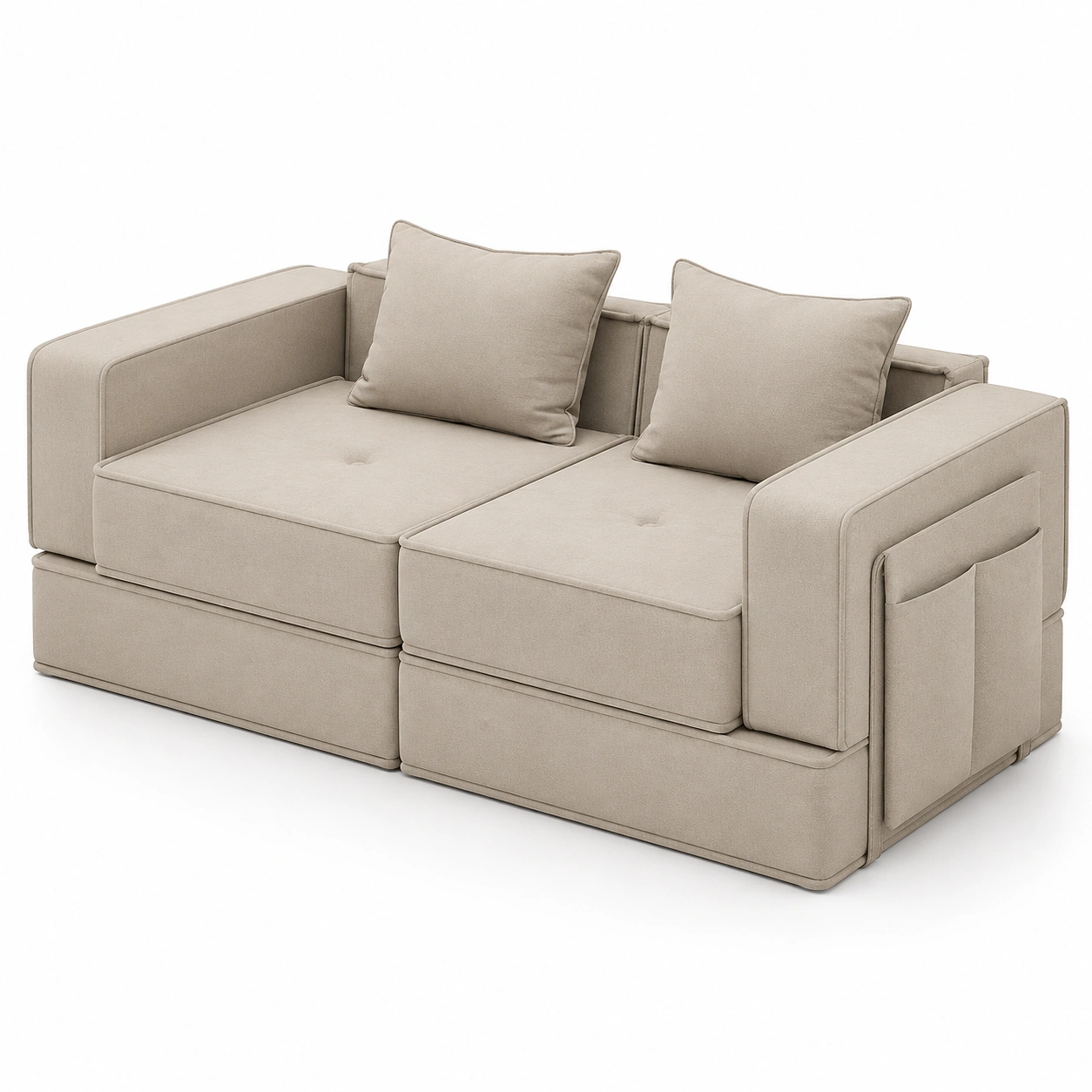 Sofa cama modular de dos plazas color beige-ValoriaNest