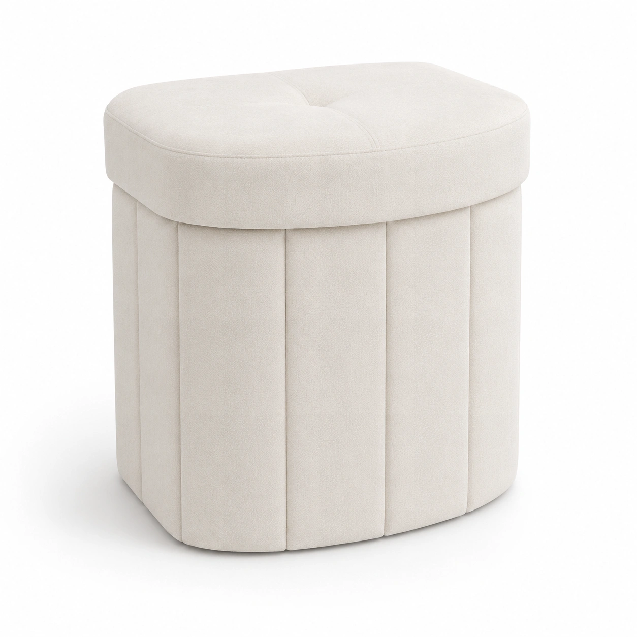 Puf redondo con almacenaje beige-ValoriaNest