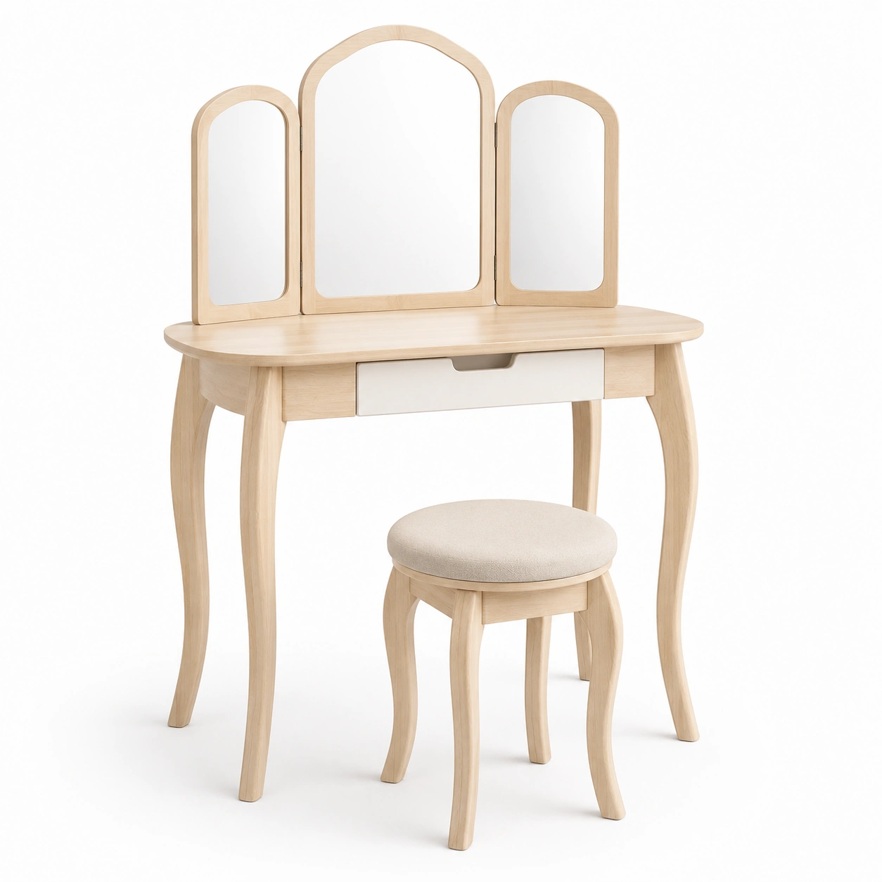 Conjunto de tocador infantil con espejo color madera natural-ValoriaNest