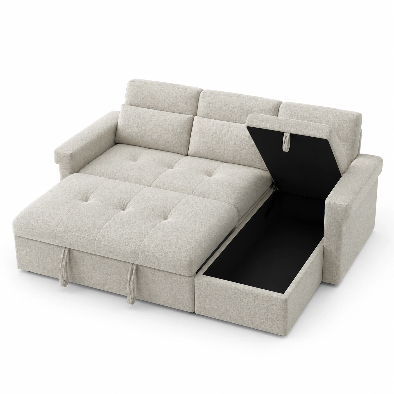 Sofa cama con almacenamiento color beige-ValoriaNest