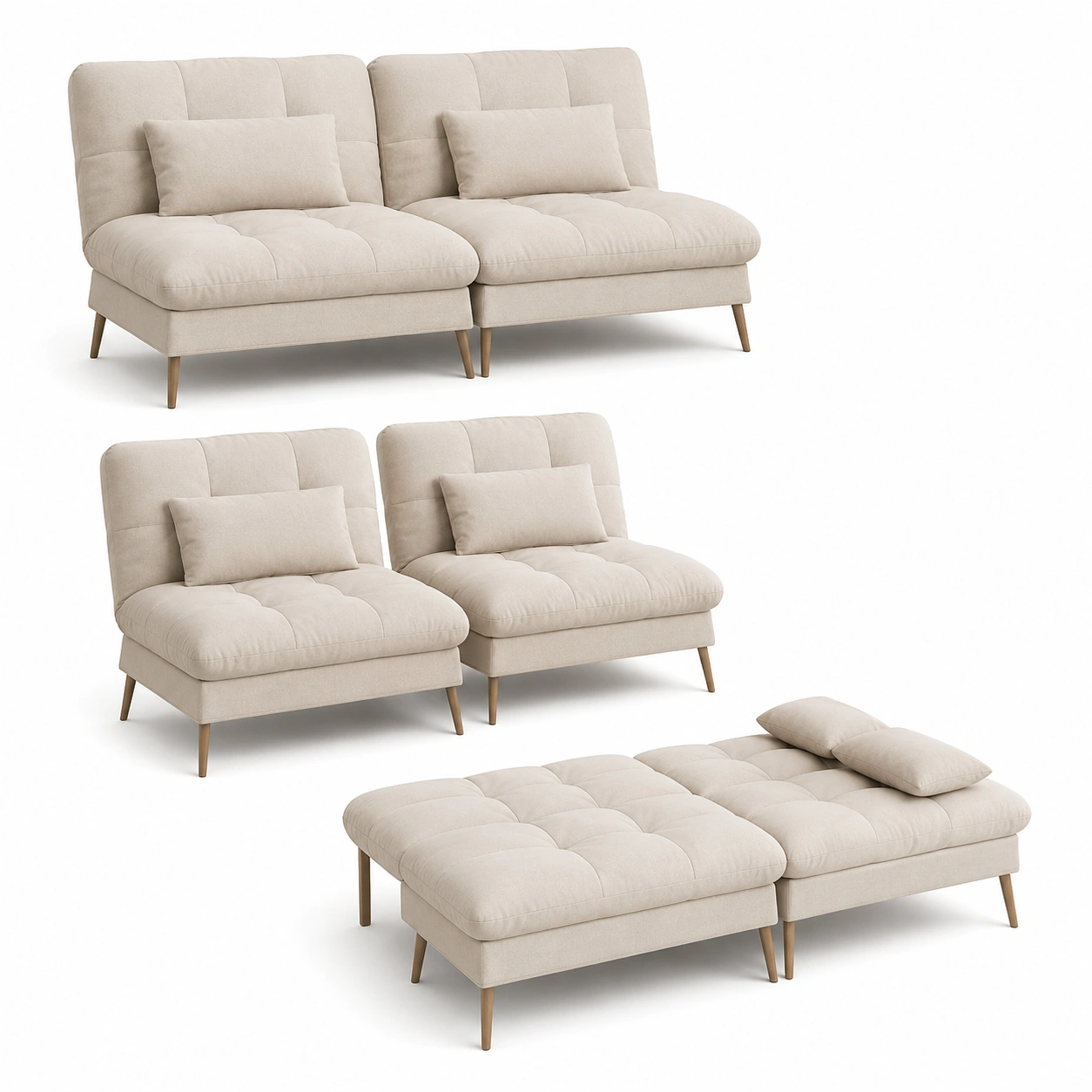 Juego de sofa con chaise longue color marfil-ValoriaNest