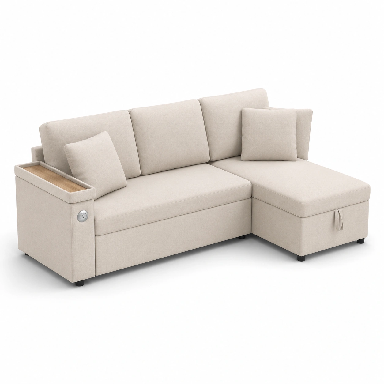 Sofa en L con almacenamiento color beige-ValoriaNest