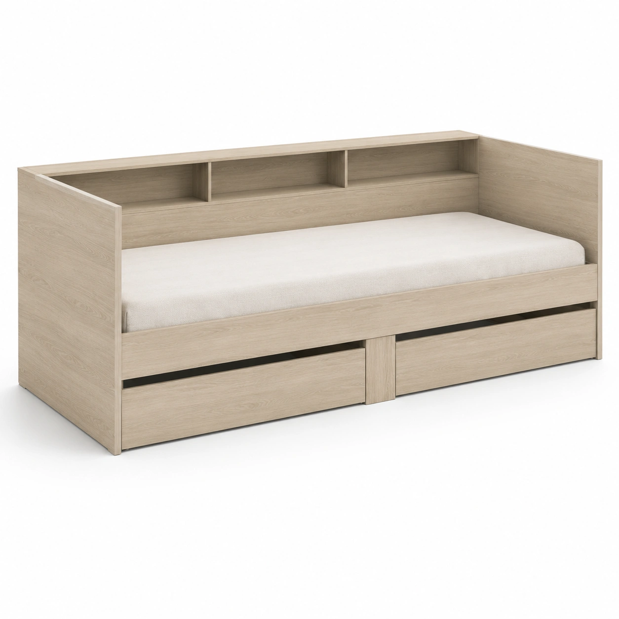 Sofa cama de madera clara con cajones-ValoriaNest