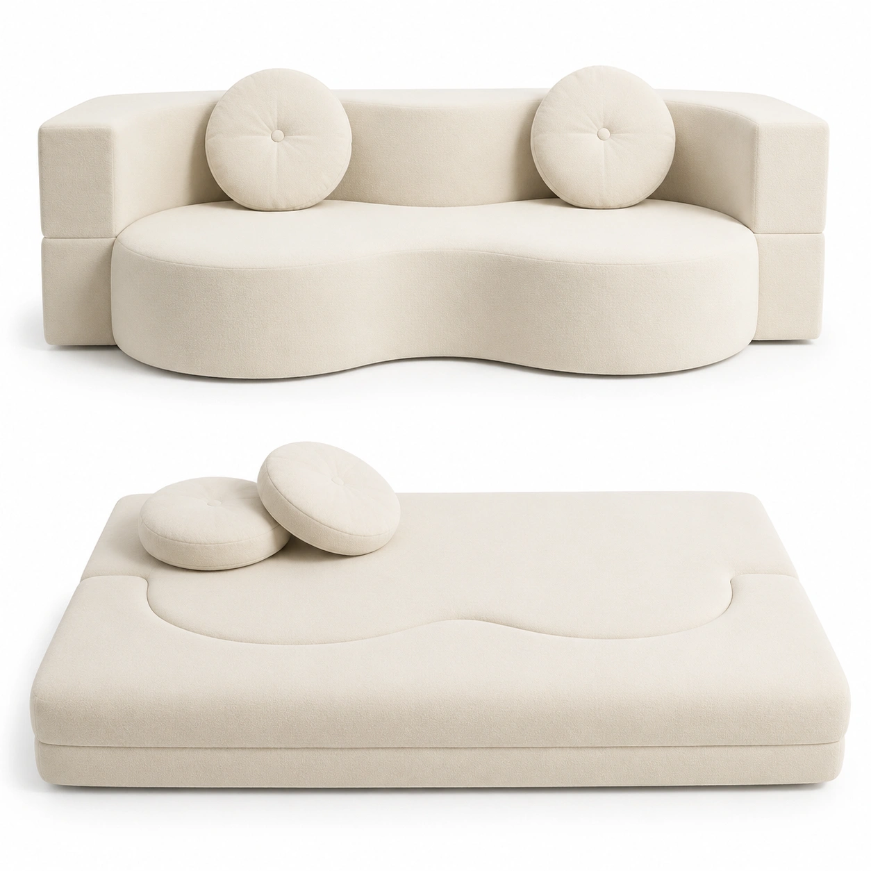 Juego de chaise longue curvo color beige-ValoriaNest