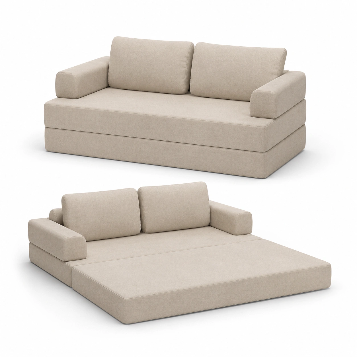 Sofa cama plegable de dos plazas color beige-ValoriaNest