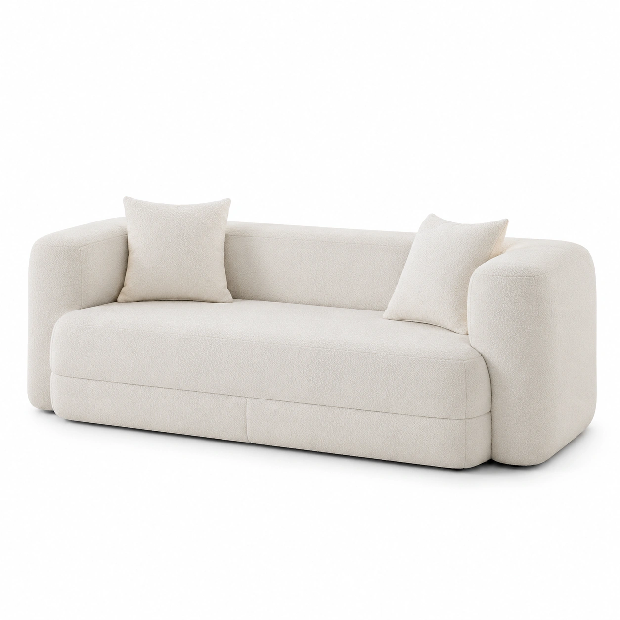 Sofa curvo de tres plazas color marfil-ValoriaNest