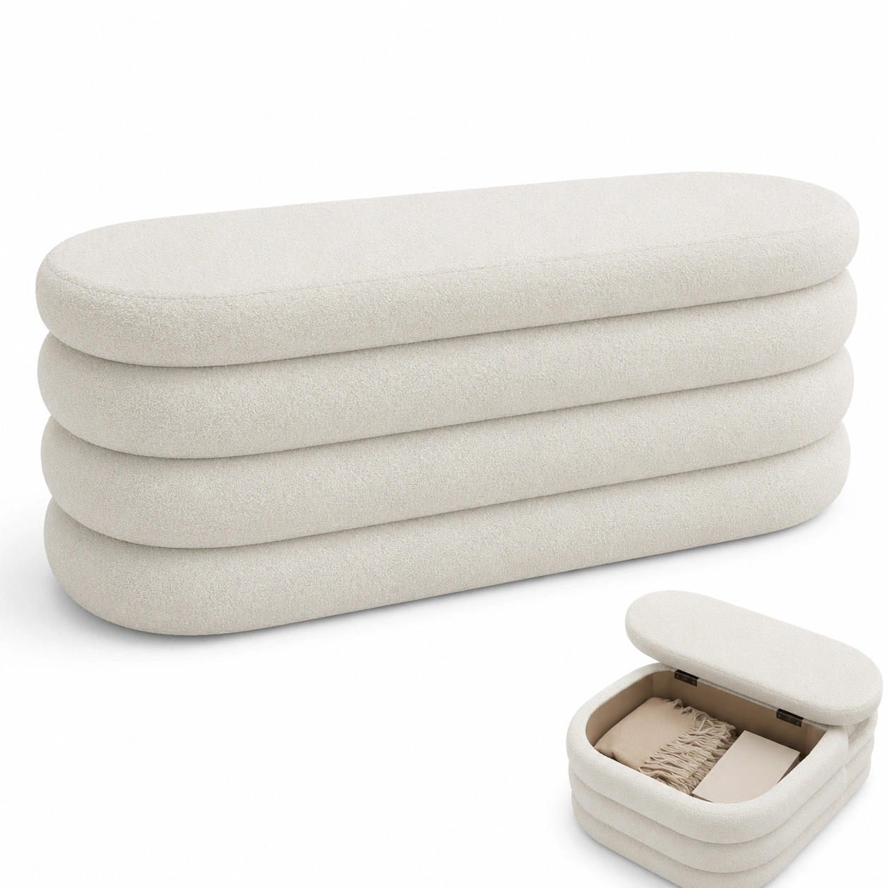 Puf con almacenamiento color beige-ValoriaNest