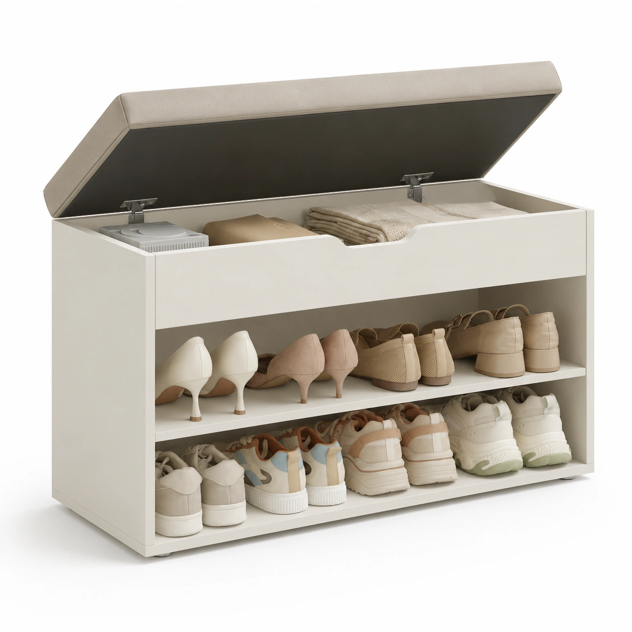 Banco zapatero con tapa abatible color beige-ValoriaNest