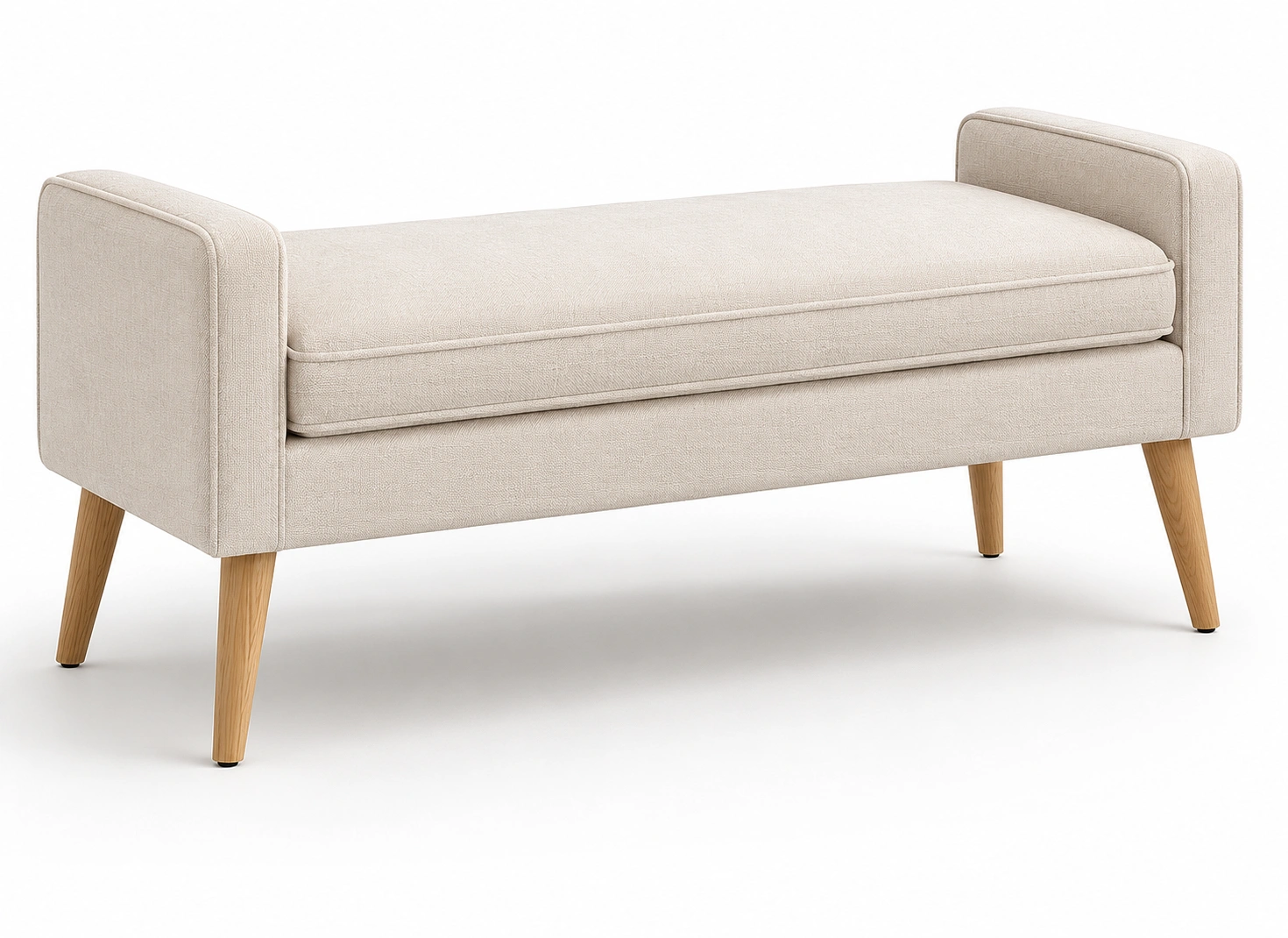Banco tapizado con patas de madera color beige-ValoriaNest