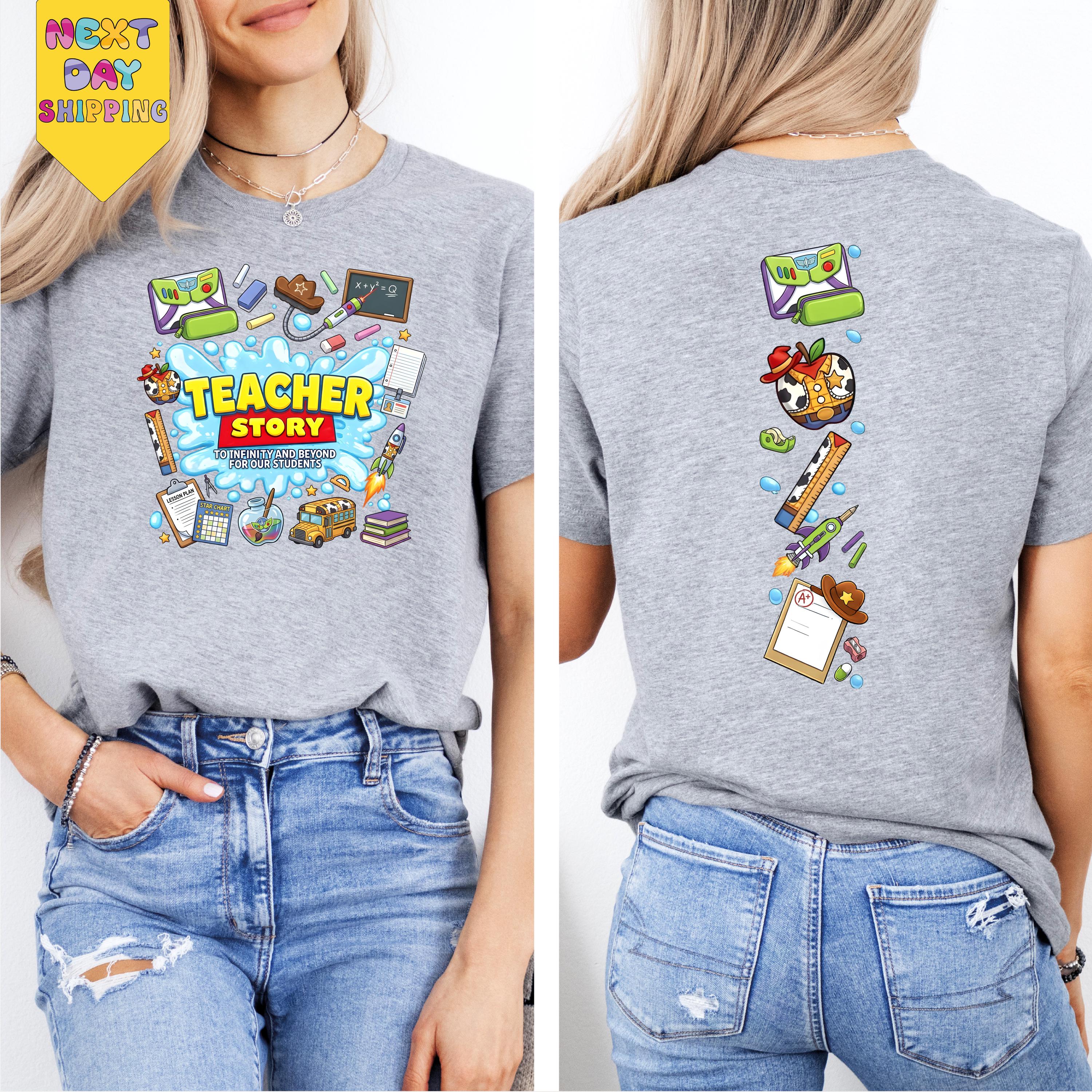 Teacher Adventure Graphic T-Shirt – Vintage Classroom Inspired Front & Back Print Unisex Tee
