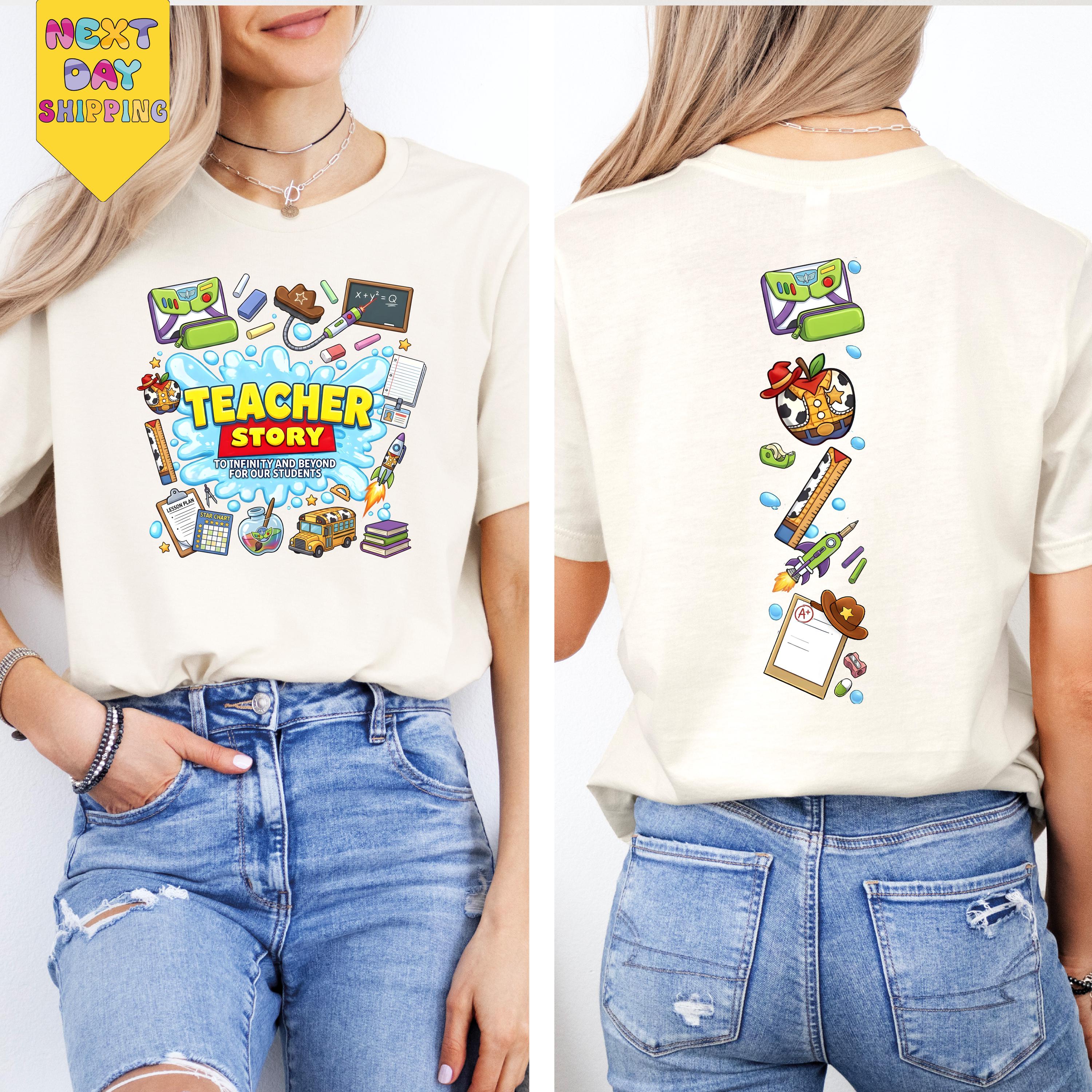 Teacher Adventure Graphic T-Shirt – Vintage Classroom Inspired Front & Back Print Unisex Tee