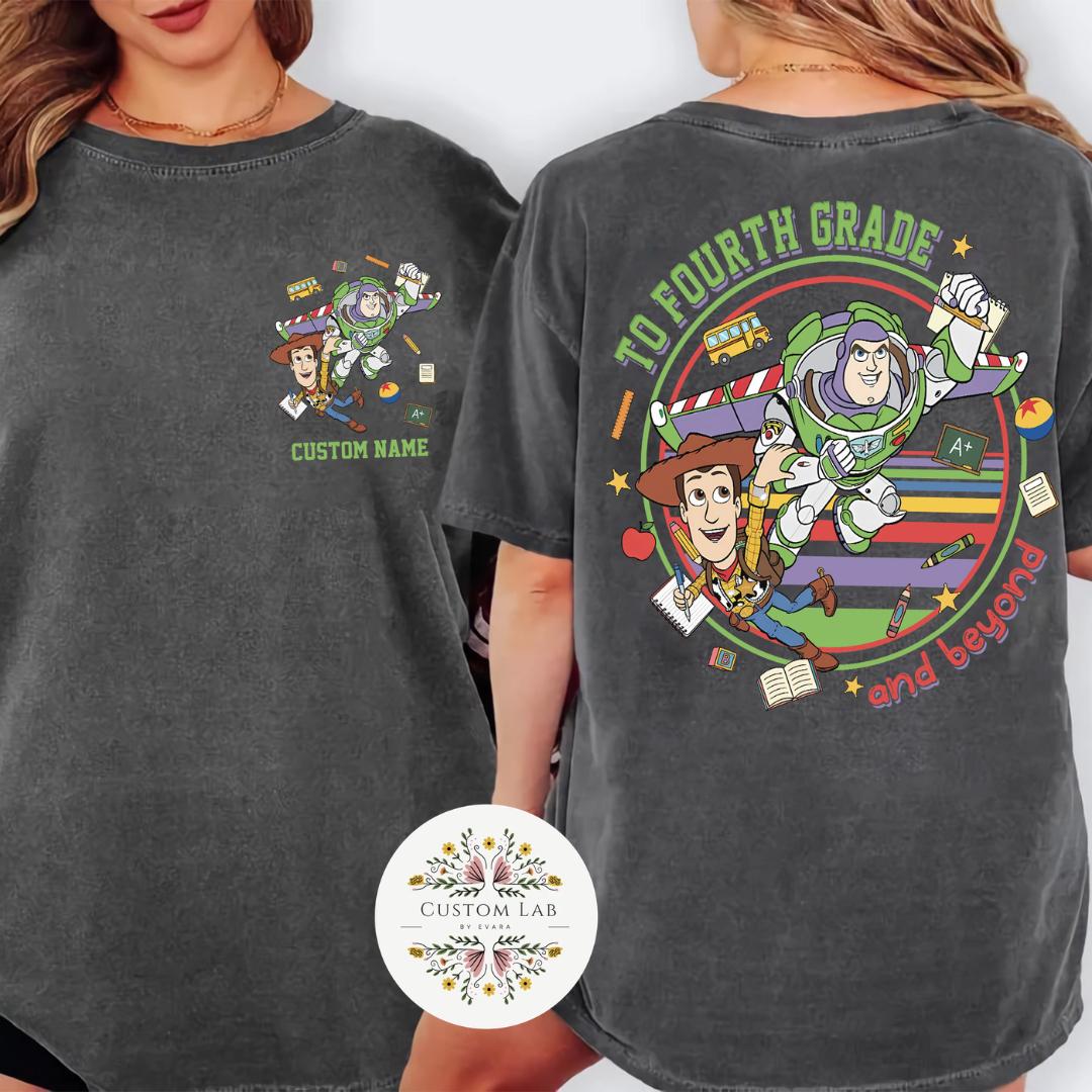 Custom Name Cartoon Adventure Graphic T-Shirt – Personalized Back Print Casual Tee for Kids & Family Style