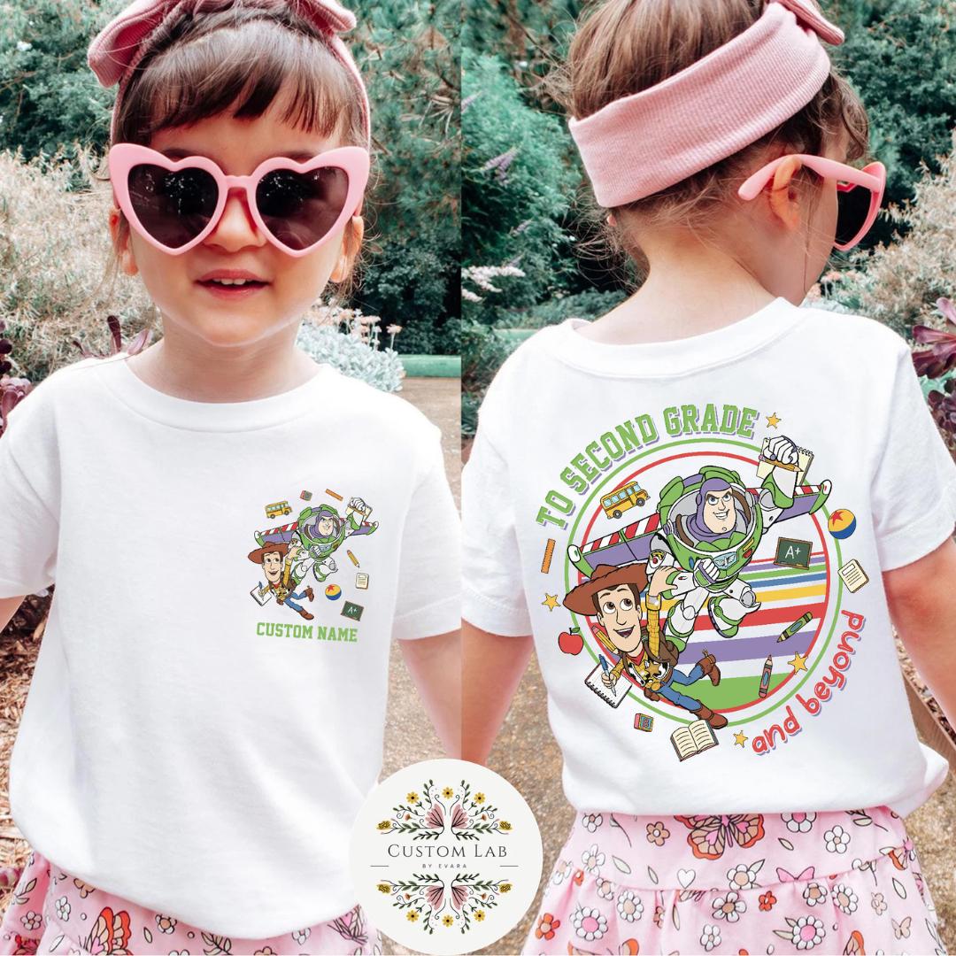 Custom Name Cartoon Adventure Graphic T-Shirt – Personalized Back Print Casual Tee for Kids & Family Style