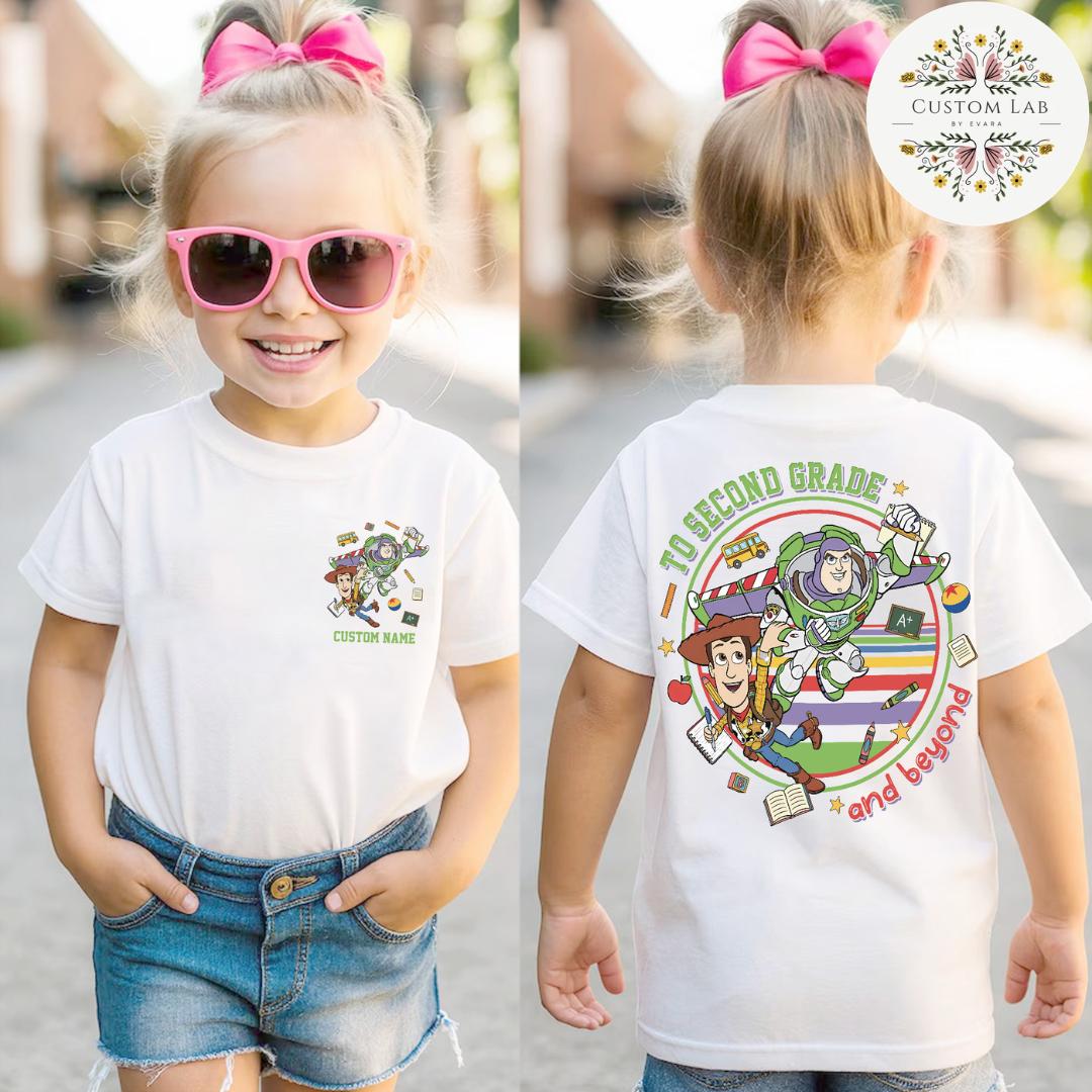 Custom Name Cartoon Adventure Graphic T-Shirt – Personalized Back Print Casual Tee for Kids & Family Style