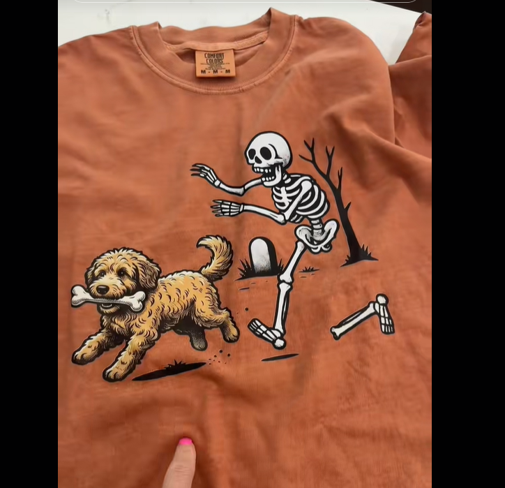 Comfort Colors® Dog Breeds Halloween Skeleton T-Shirt/Sweatshirt/Hoodie – Funny Spooky Season Pet Lover Graphic Tee, Retro Aesthetic Dog Costume Unisex Top