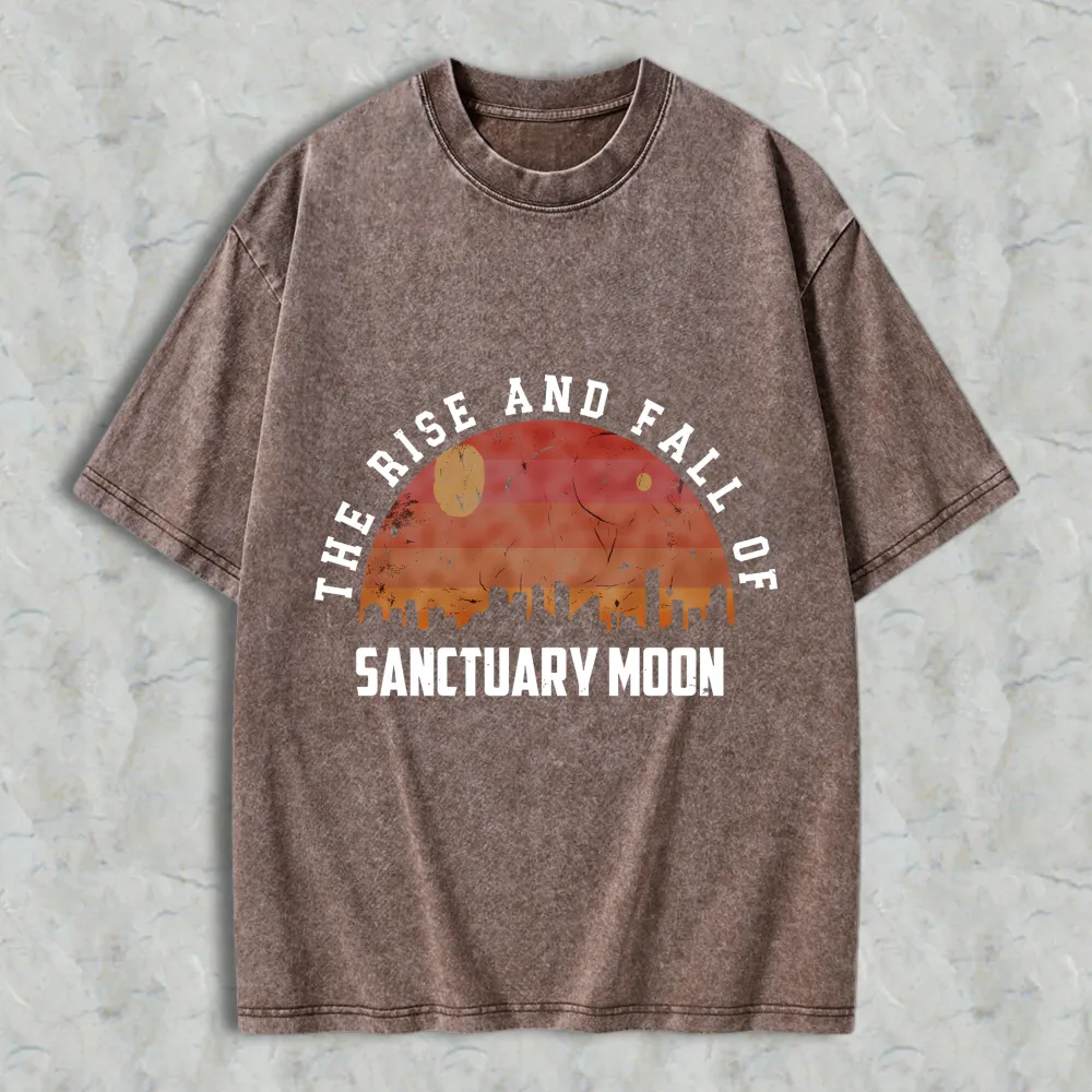 The Rise And Fall Of Sanctuary Moon City Skyline Sunset Design Unisex Washed T-shirt