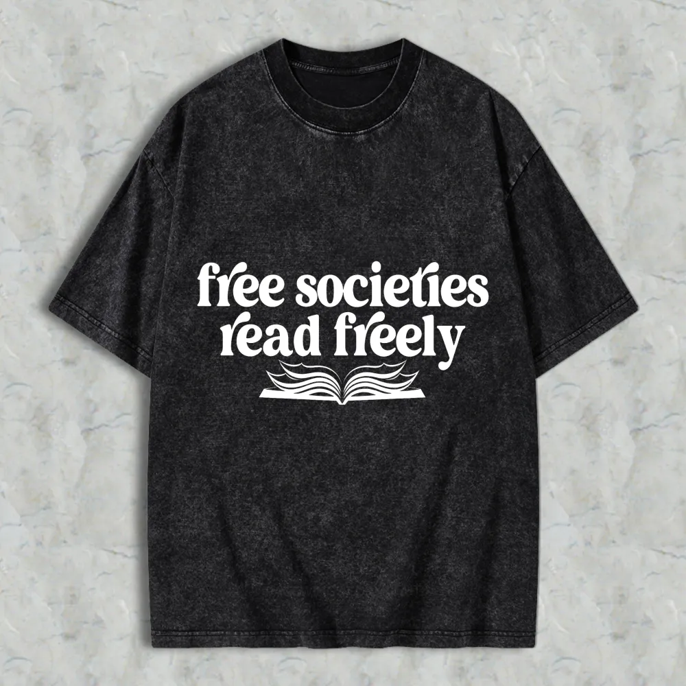 Free Societies Read Freely Book Graphic Unisex Washed T-shirt