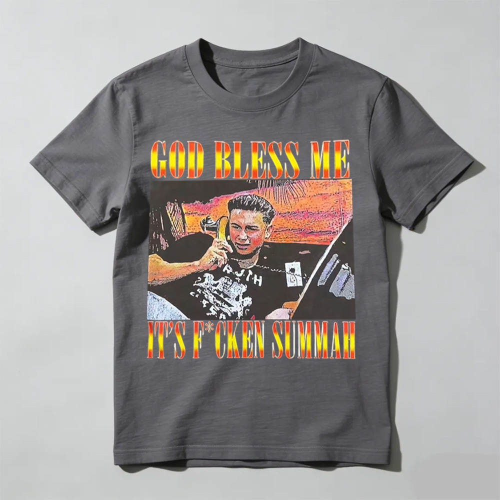 Funny God Bless Me Its F*ckin Summah Shirt, Funny Summer Vibes Graphic T-Shirt, Beach Party Humor Tee, Trendy Vacation Style Shirt, Fun Gift for Men & Women