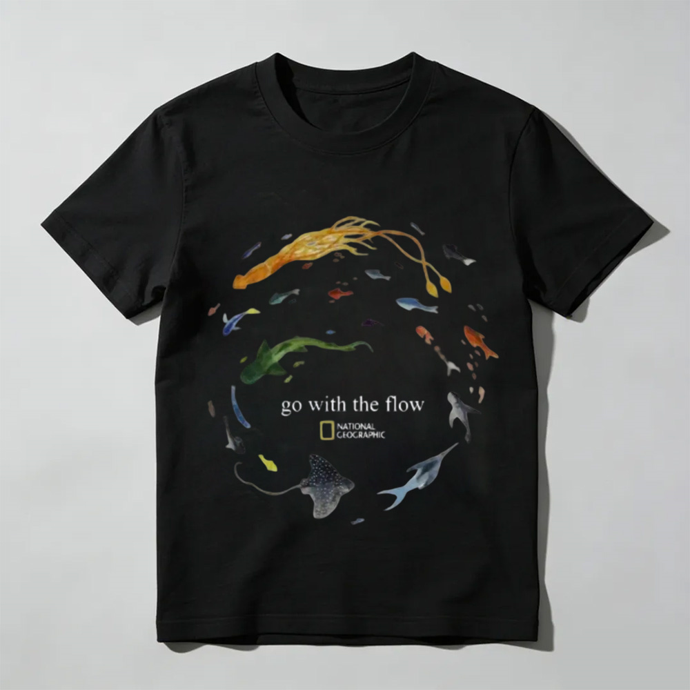 Marine Animals 'Go With The Flow' T-Shirt, Ocean Shirt, Animal Tee, Gifts Shirt, Unisex Vintage Graphic Tees Gothic Grunge Y2k Emo Scene Amity Affliction Style Clothes Men Women Streetwear