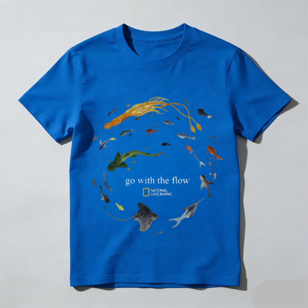 Marine Animals 'Go With The Flow' T-Shirt, Ocean Shirt, Animal Tee, Gifts Shirt, Unisex Vintage Graphic Tees Gothic Grunge Y2k Emo Scene Amity Affliction Style Clothes Men Women Streetwear