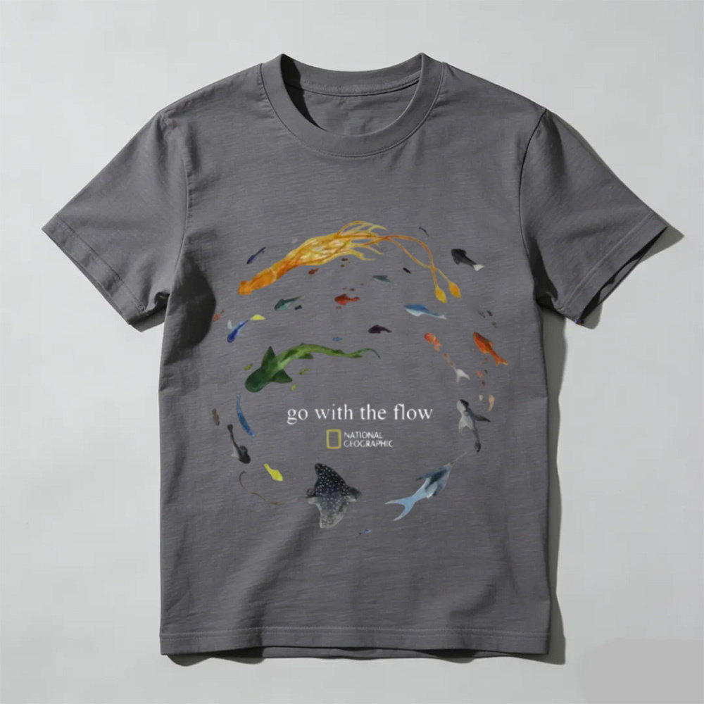 Marine Animals 'Go With The Flow' T-Shirt, Ocean Shirt, Animal Tee, Gifts Shirt, Unisex Vintage Graphic Tees Gothic Grunge Y2k Emo Scene Amity Affliction Style Clothes Men Women Streetwear