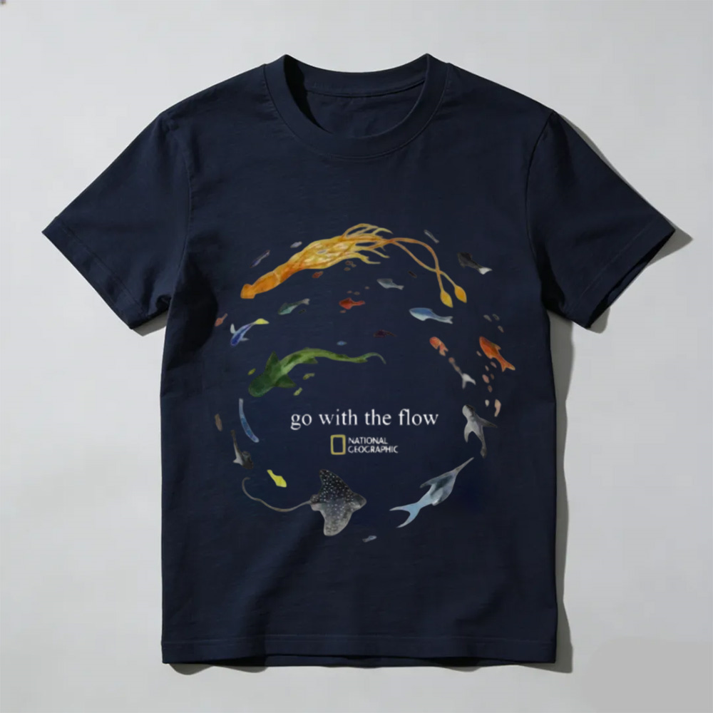 Marine Animals 'Go With The Flow' T-Shirt, Ocean Shirt, Animal Tee, Gifts Shirt, Unisex Vintage Graphic Tees Gothic Grunge Y2k Emo Scene Amity Affliction Style Clothes Men Women Streetwear