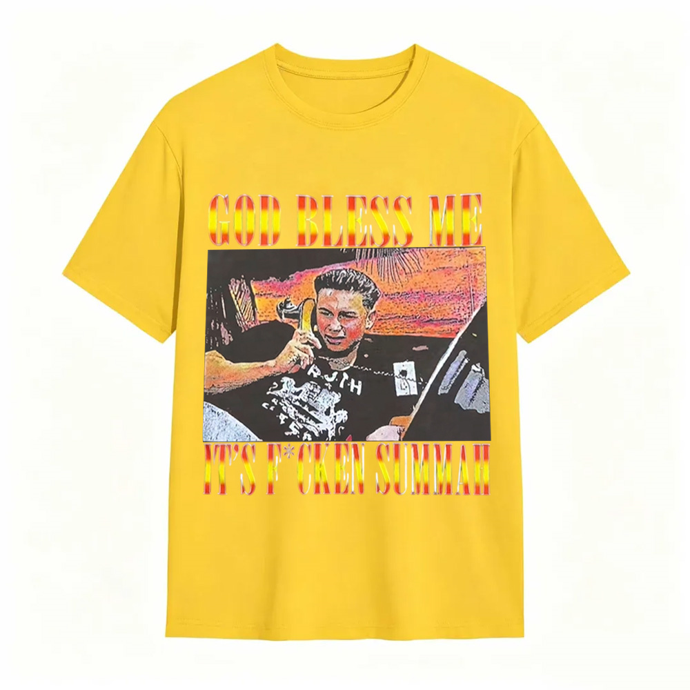Funny God Bless Me Its F*ckin Summah Shirt, Funny Summer Vibes Graphic T-Shirt, Beach Party Humor Tee, Trendy Vacation Style Shirt, Fun Gift for Men & Women