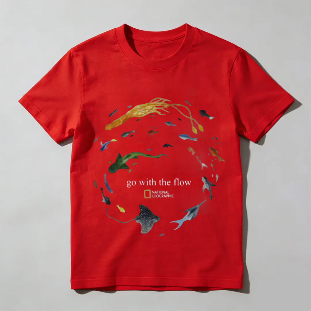 Marine Animals 'Go With The Flow' T-Shirt, Ocean Shirt, Animal Tee, Gifts Shirt, Unisex Vintage Graphic Tees Gothic Grunge Y2k Emo Scene Amity Affliction Style Clothes Men Women Streetwear