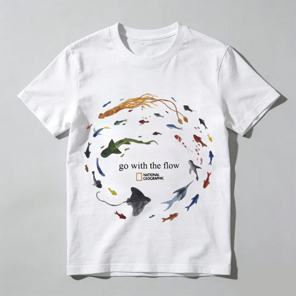 Marine Animals 'Go With The Flow' T-Shirt, Ocean Shirt, Animal Tee, Gifts Shirt, Unisex Vintage Graphic Tees Gothic Grunge Y2k Emo Scene Amity Affliction Style Clothes Men Women Streetwear
