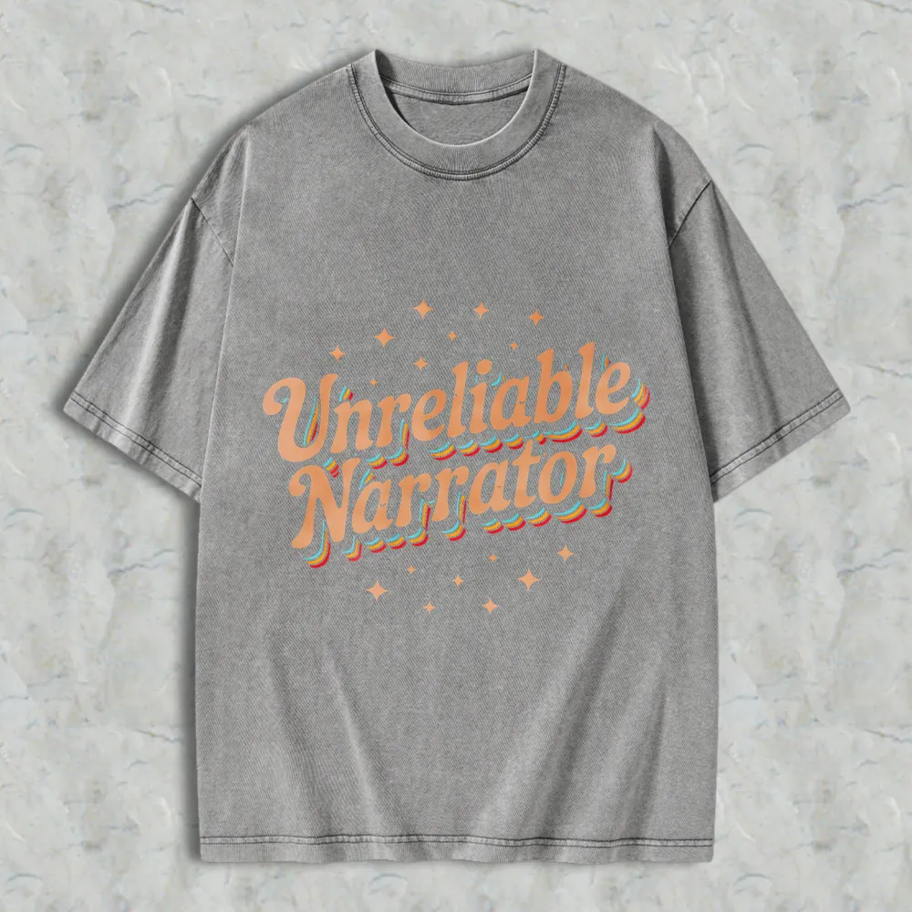 Unreliable Narrator Text With Star Accents Unisex Washed T-shirt
