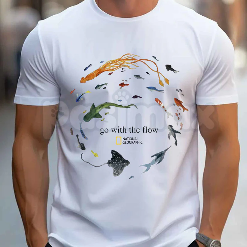 Marine Animals 'Go With The Flow' T-Shirt, Ocean Shirt, Animal Tee, Gifts Shirt, Unisex Vintage Graphic Tees Gothic Grunge Y2k Emo Scene Amity Affliction Style Clothes Men Women Streetwear