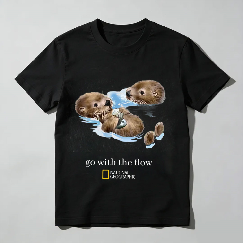 National Geographic “Go With The Flow” Vintage Graphic Tee, Nature Inspired T-Shirt, Outdoor Adventure Shirt, Unisex Cotton Casual Streetwear Top