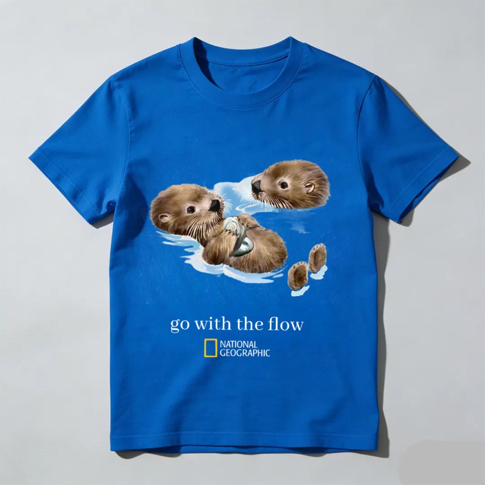 National Geographic “Go With The Flow” Vintage Graphic Tee, Nature Inspired T-Shirt, Outdoor Adventure Shirt, Unisex Cotton Casual Streetwear Top