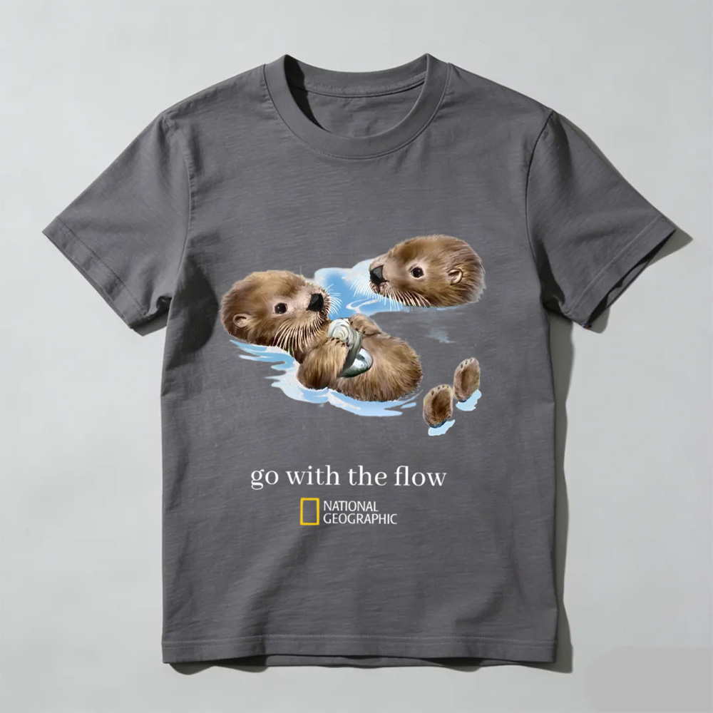 National Geographic “Go With The Flow” Vintage Graphic Tee, Nature Inspired T-Shirt, Outdoor Adventure Shirt, Unisex Cotton Casual Streetwear Top