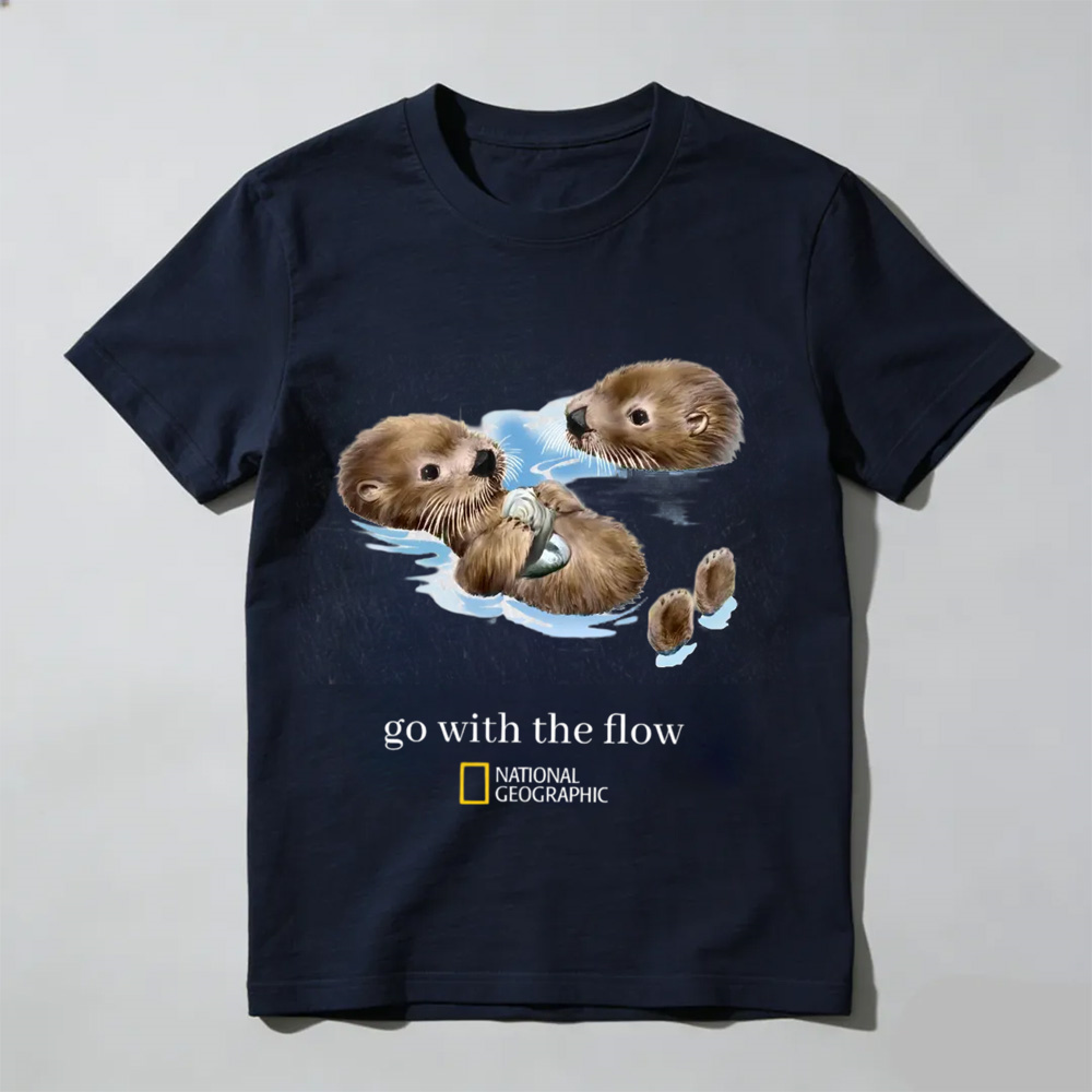 National Geographic “Go With The Flow” Vintage Graphic Tee, Nature Inspired T-Shirt, Outdoor Adventure Shirt, Unisex Cotton Casual Streetwear Top