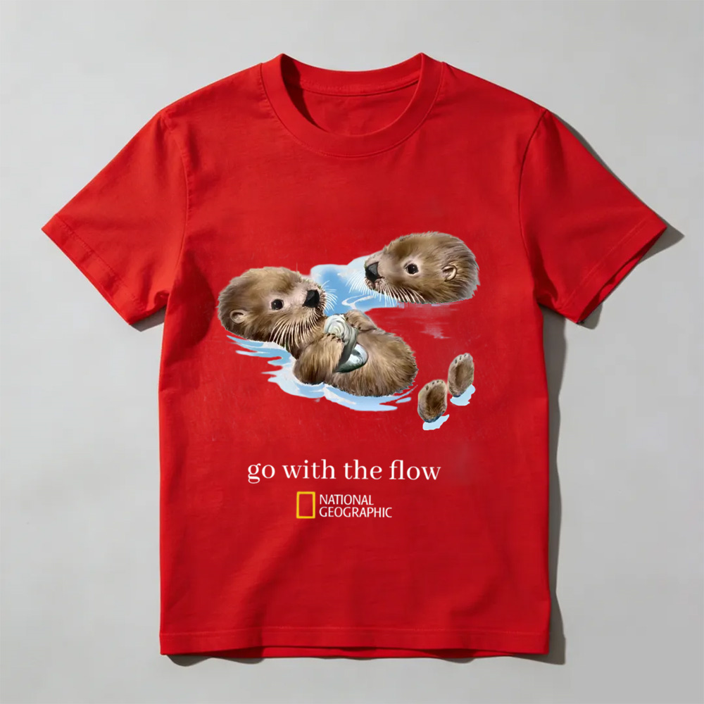 National Geographic “Go With The Flow” Vintage Graphic Tee, Nature Inspired T-Shirt, Outdoor Adventure Shirt, Unisex Cotton Casual Streetwear Top