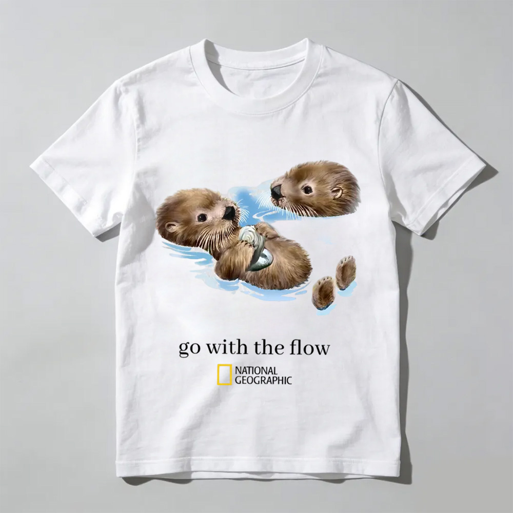 National Geographic “Go With The Flow” Vintage Graphic Tee, Nature Inspired T-Shirt, Outdoor Adventure Shirt, Unisex Cotton Casual Streetwear Top
