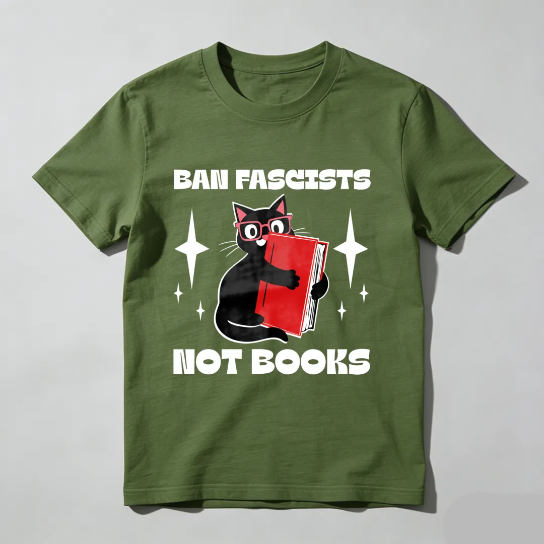 Ban Fascists Not Books Cat Reading Book Unisex Classic T-shirt