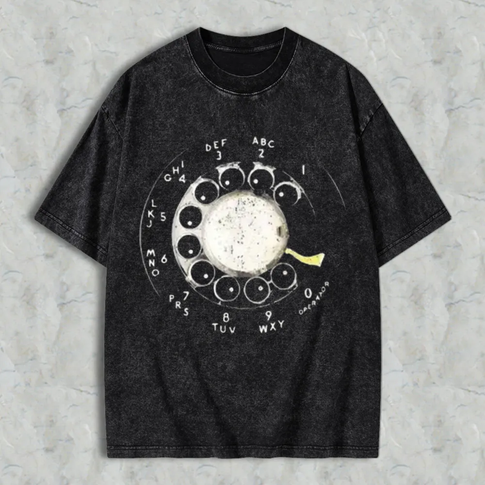 Vintage Rotary Dial Phone Pattern Unisex Washed T-shirt