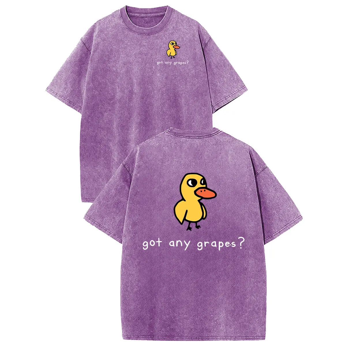 Women's Retro Vintage Short-Sleeve Cotton T-Shirt - Round Neck, Breathable Heavy Washed Eat Grapes Duck Graphic, Unisex Casual Loose-Fit Streetwear Top