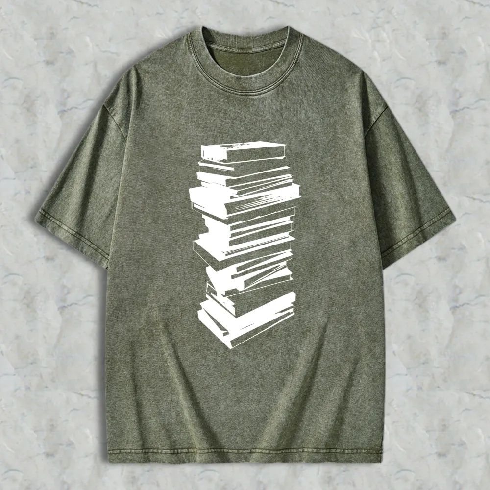 Stack Of Books Pattern Unisex Washed T-shirt