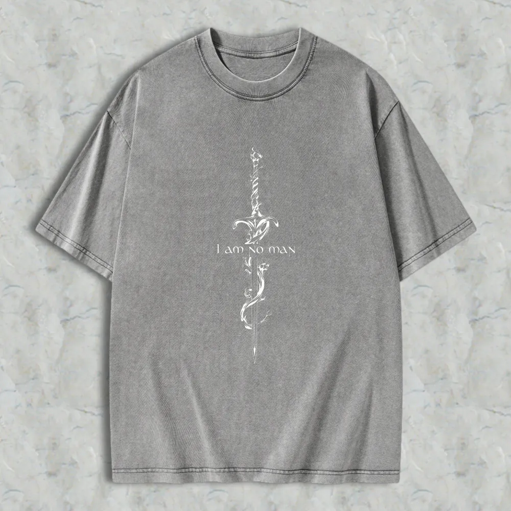 Sword And Vine Design I Am No Man Unisex Washed T-shirt