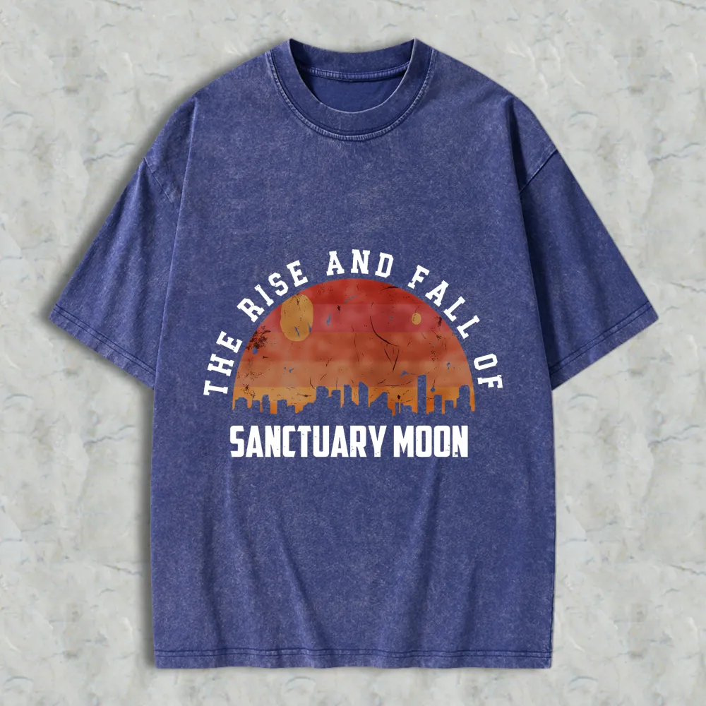 The Rise And Fall Of Sanctuary Moon City Skyline Sunset Design Unisex Washed T-shirt