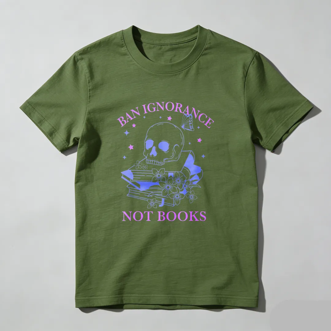 Ban Ignorance Not Books Skull Books Flowers Stars Unisex Classic T-shirt