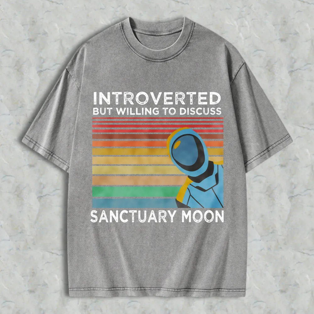 Introverted But Willing To Discuss Sanctuary Moon Astronaut Vintage Rainbow Design Unisex Washed T-shirt