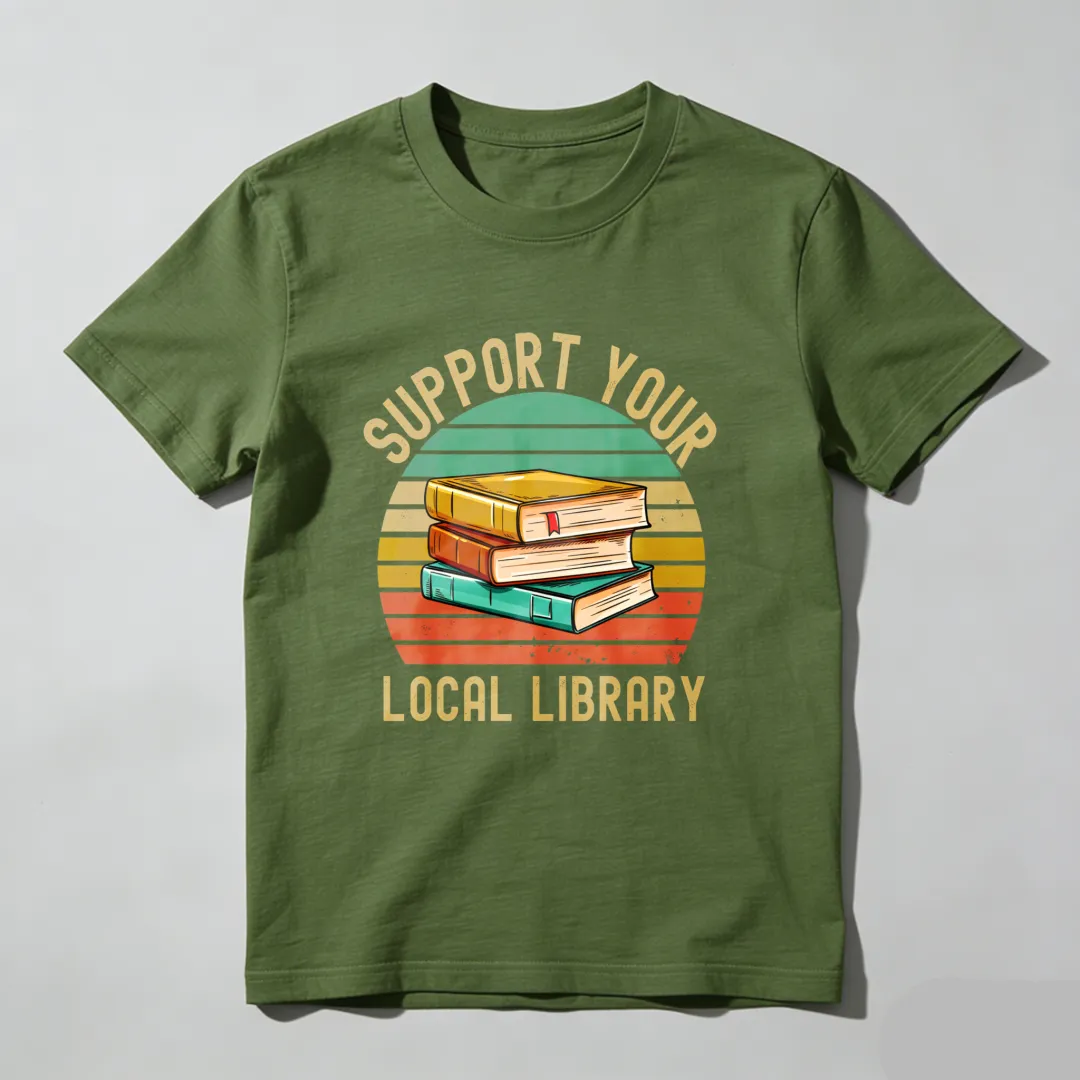 Support Your Local Library Books Sunset Design Unisex Classic T-shirt