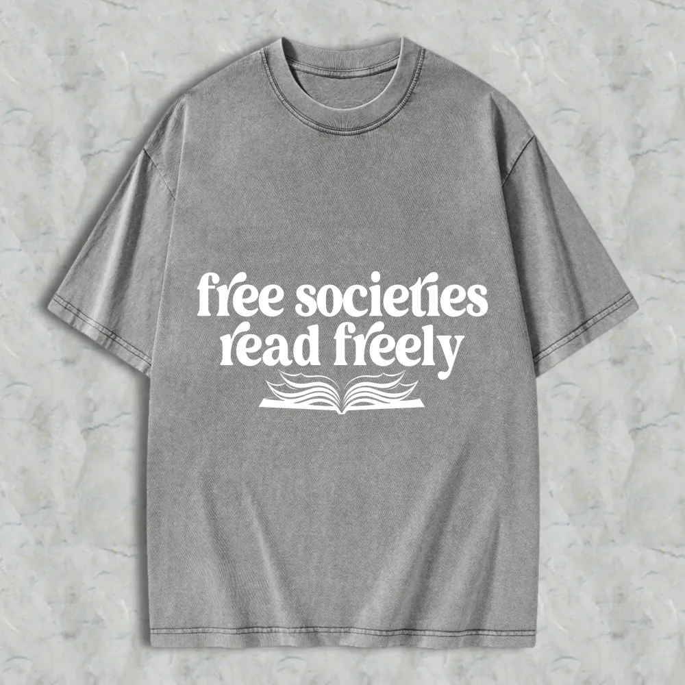 Free Societies Read Freely Book Graphic Unisex Washed T-shirt
