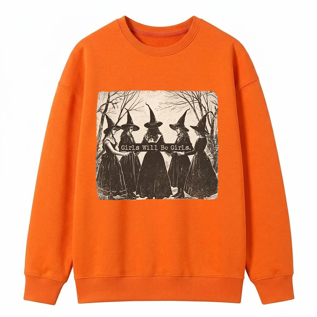 Vintage Girls Will Be Girls Witch Comfort Colors, Funny Witch Vintage, Vintage Halloween Women, Witchy Vibes Shirt/Sweatshirt/Hoodie